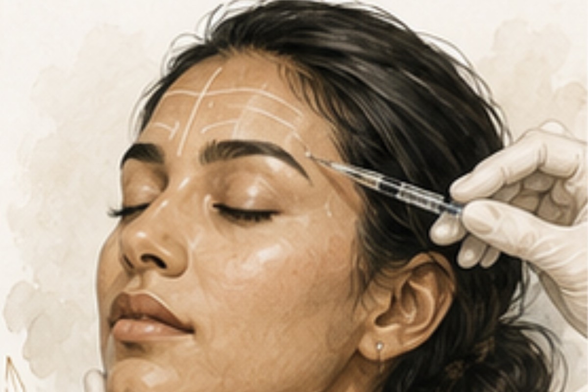 Illustration of neuromodulator treatment to the upper face