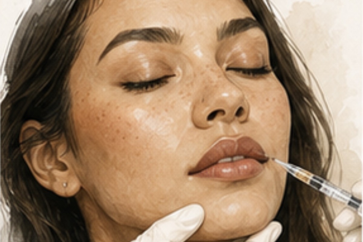 Illustration of lip treatment at the vermilion border